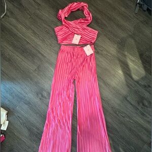 Hello Molly Pink Wide Leg Two Piece Set